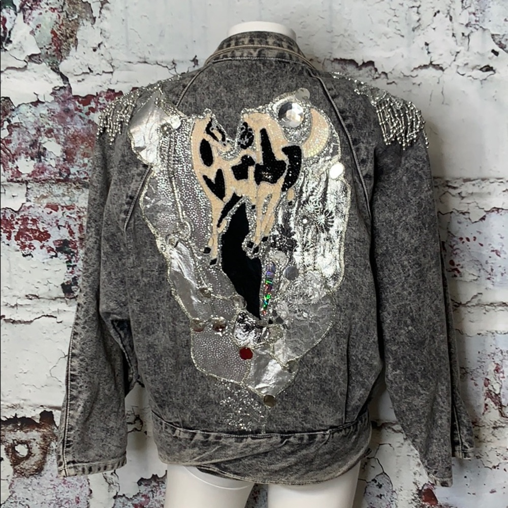 Vintage acid washed sequins coat jacket - Picture 4 of 13